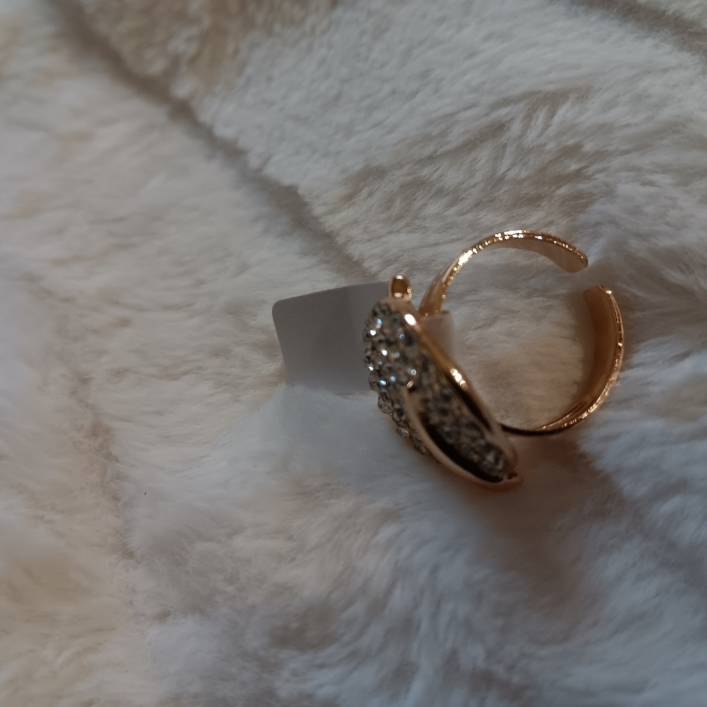 Gold ring adjustable  diamonds simulated